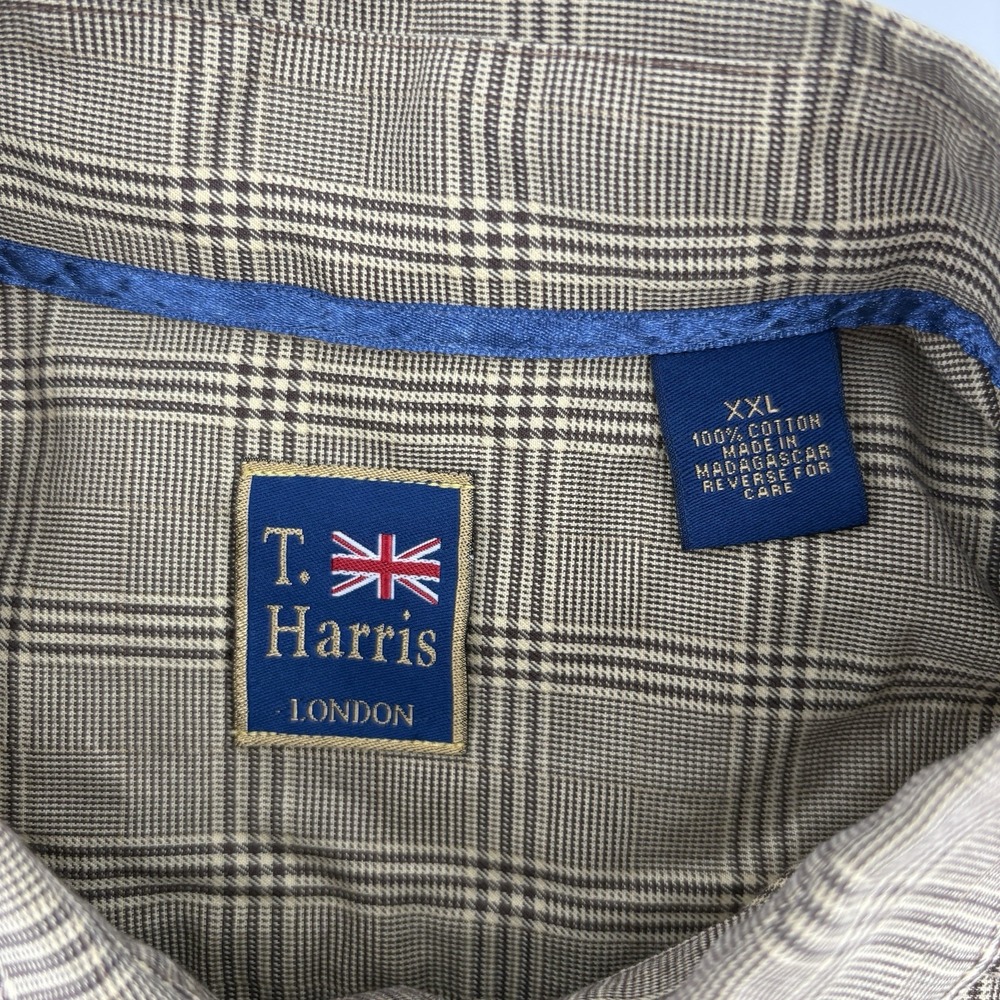 T.HARRIS, LONDON, Men's XXL Tan Plaid Button Down Long Sleeve Shirt - Picture 3 of 6
